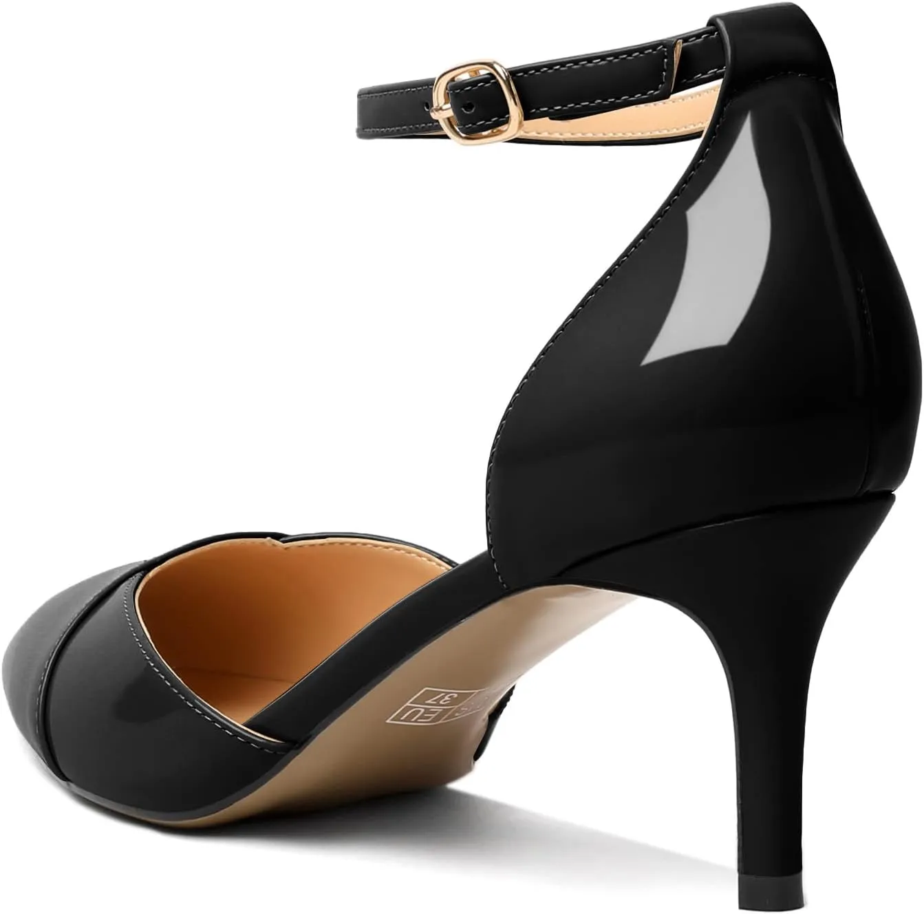AUMOTED Women's Stiletto High Heel Pumps Ladies Closed Pointed Toe D'Orsay Ankle Strap Dress Pumps Shoes 2.5 Inch