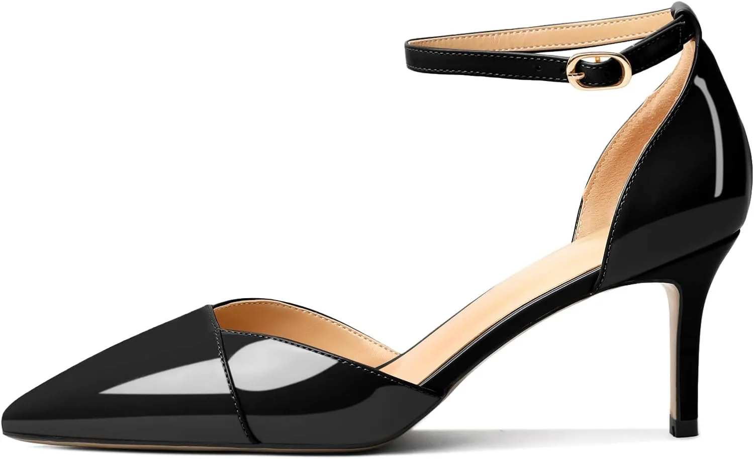 AUMOTED Women's Stiletto High Heel Pumps Ladies Closed Pointed Toe D'Orsay Ankle Strap Dress Pumps Shoes 2.5 Inch