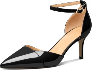 AUMOTED Women's Stiletto High Heel Pumps Ladies Closed Pointed Toe D'Orsay Ankle Strap Dress Pumps Shoes 2.5 Inch