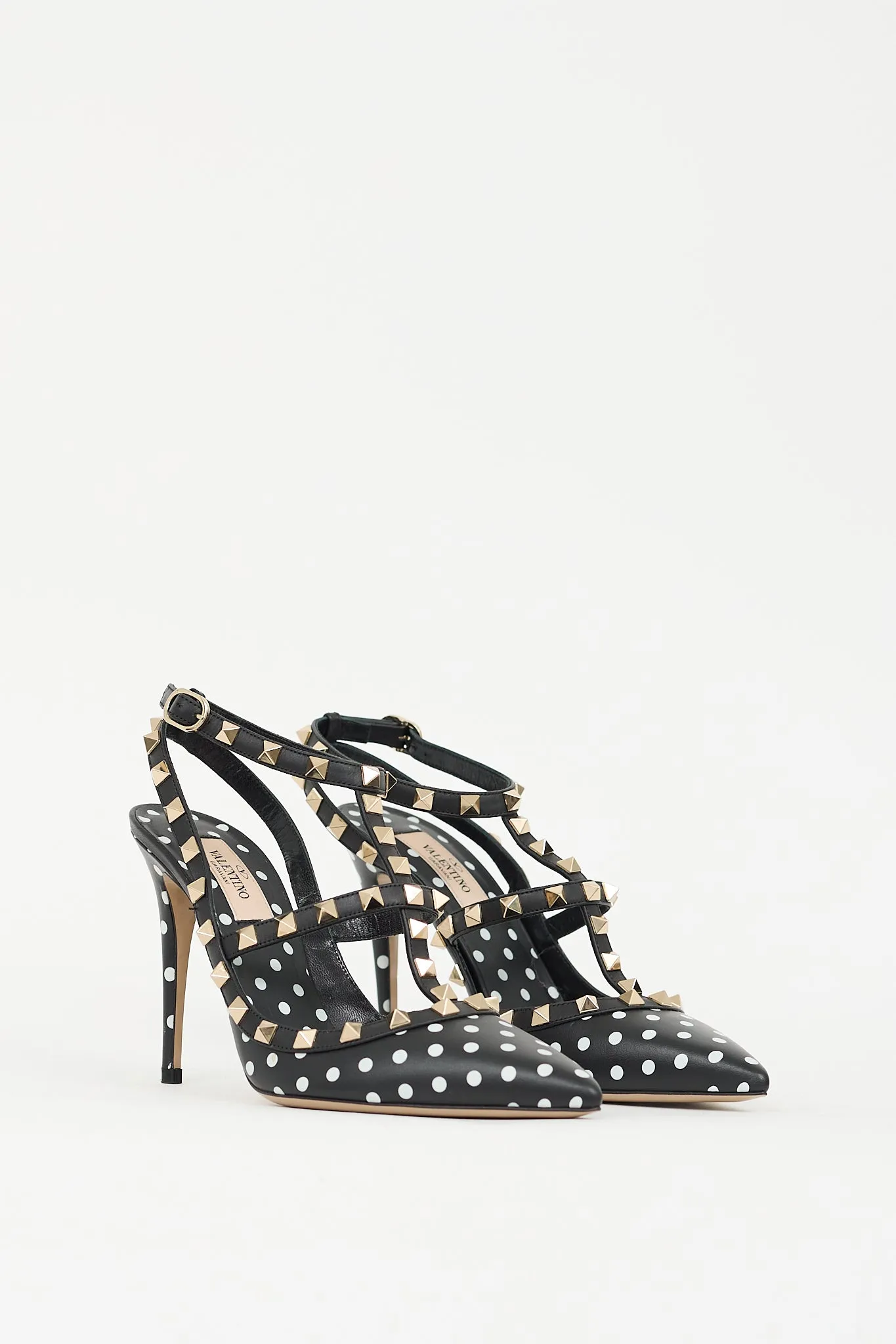 Black & White Polka Dot Rockstud Caged Pump