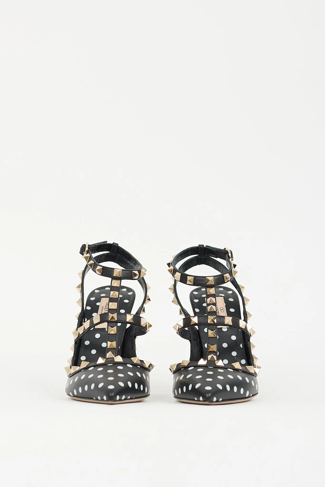 Black & White Polka Dot Rockstud Caged Pump
