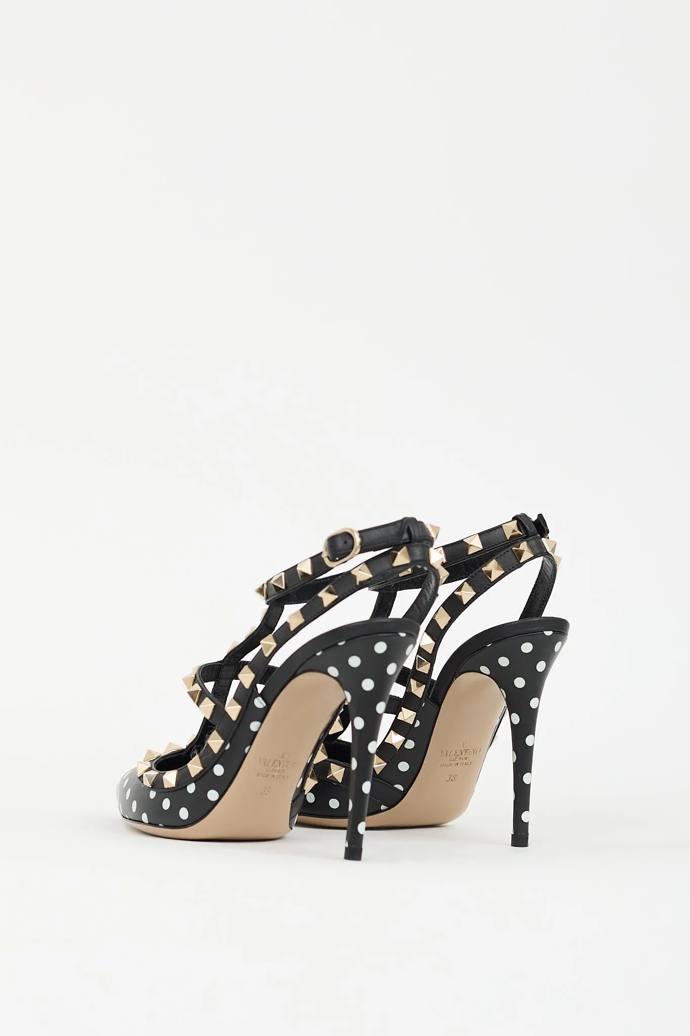 Black & White Polka Dot Rockstud Caged Pump