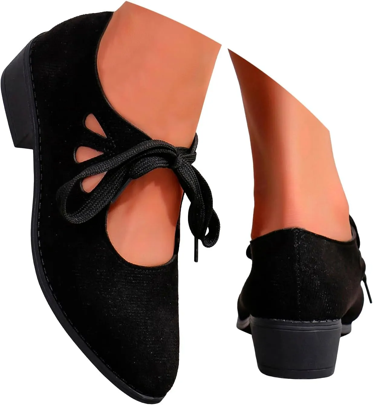 Dressy Heel Loafers For Women 2024 Boots Women Casual Vintage Cut Out Lace Up Chunky High Heel Ladies Ankle Boots