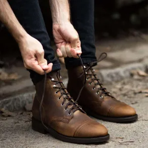 Handmade Brown Ankle Cap Toe Leather Boot For Men's