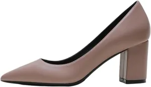 Loafers for Women Women's Beige High Heels Pumps Pointed Toe Split Leather Square Heels