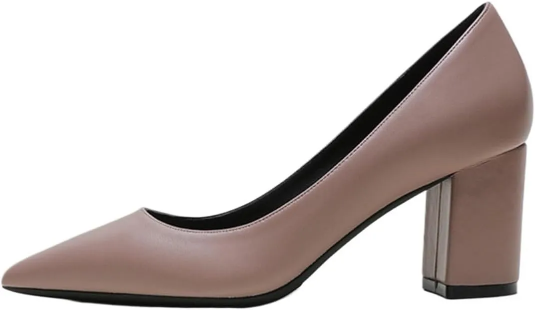 Loafers for Women Women's Beige High Heels Pumps Pointed Toe Split Leather Square Heels