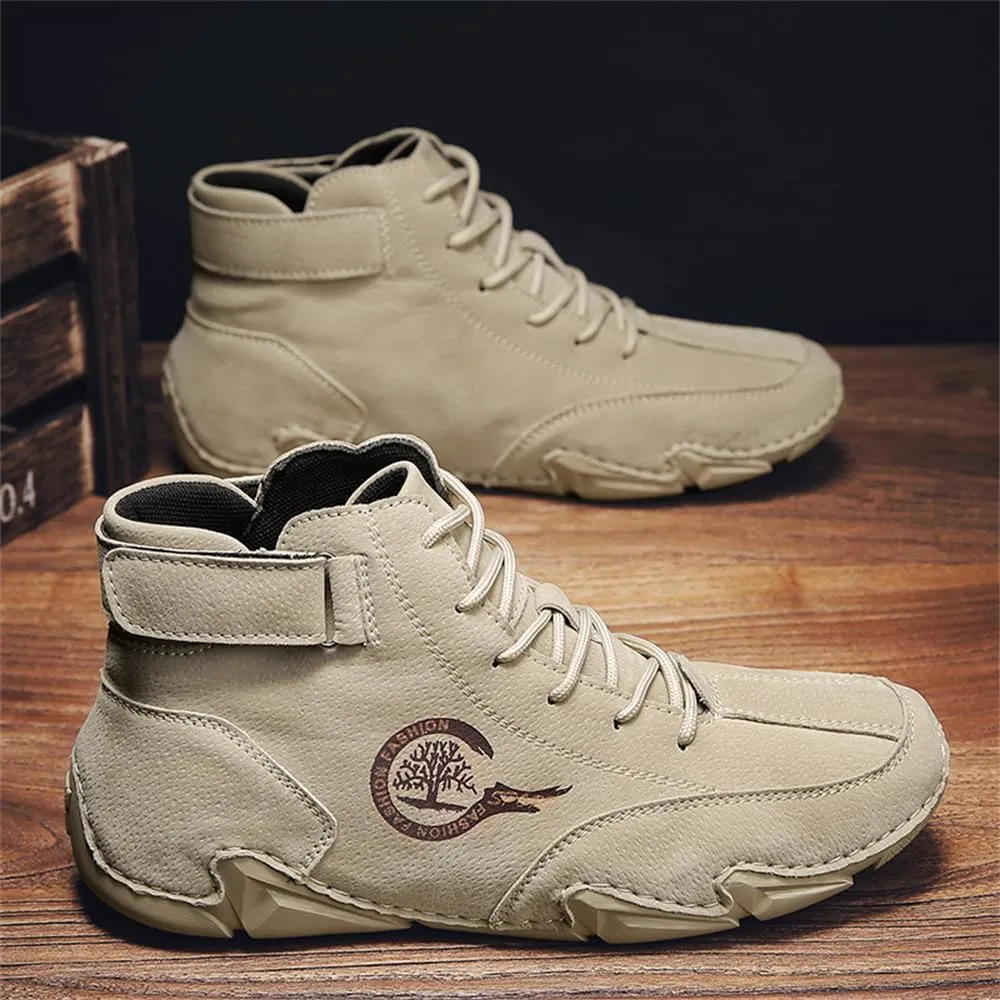 Men's High top Leather Sneakers Ankle Chukka Boots Slip On Lightweight Breathable Walking Shoes