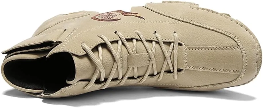 Men's High top Leather Sneakers Ankle Chukka Boots Slip On Lightweight Breathable Walking Shoes