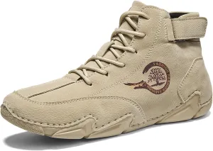 Men's High top Leather Sneakers Ankle Chukka Boots Slip On Lightweight Breathable Walking Shoes