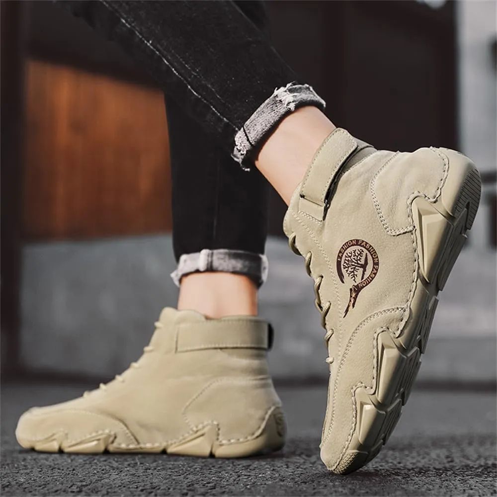 Men's High top Leather Sneakers Ankle Chukka Boots Slip On Lightweight Breathable Walking Shoes