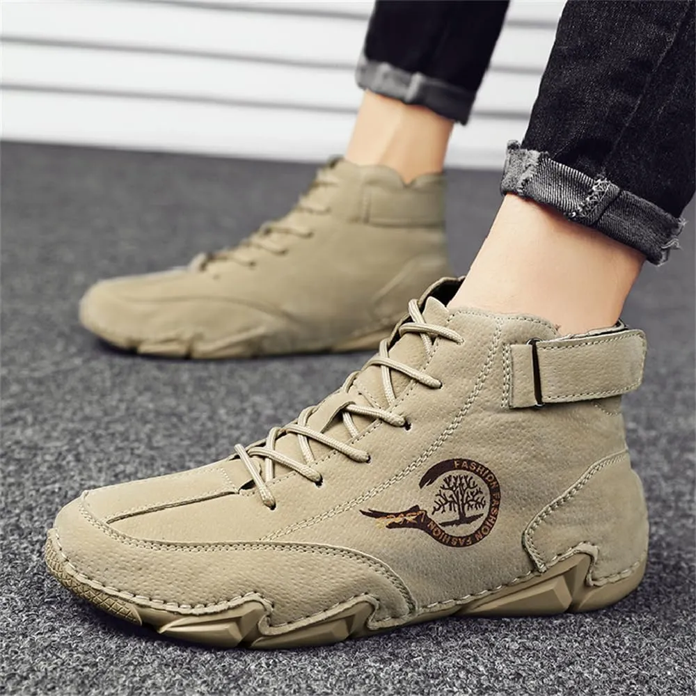Men's High top Leather Sneakers Ankle Chukka Boots Slip On Lightweight Breathable Walking Shoes