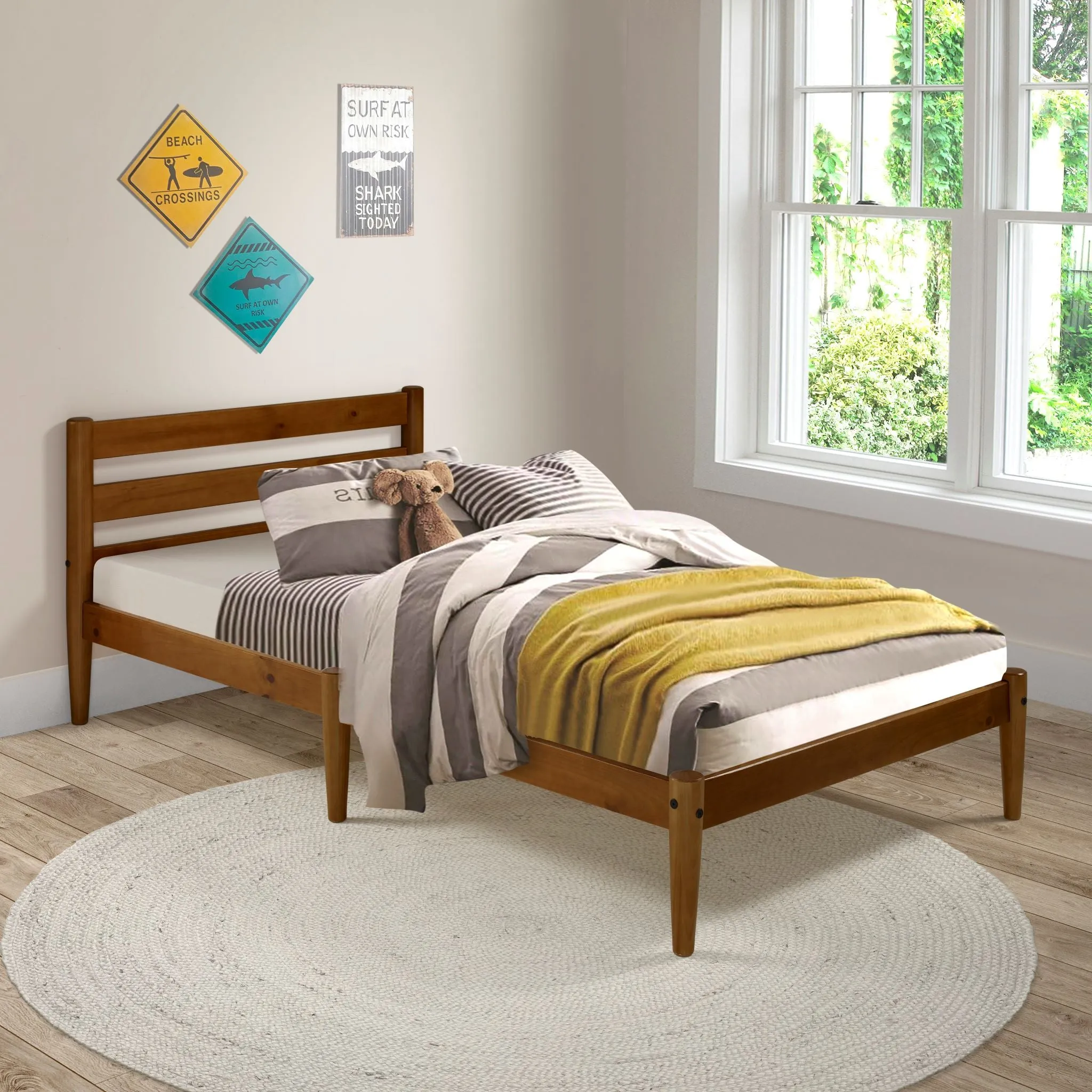 Mid-Century Twin Size Platform Bed - 2 Color Options
