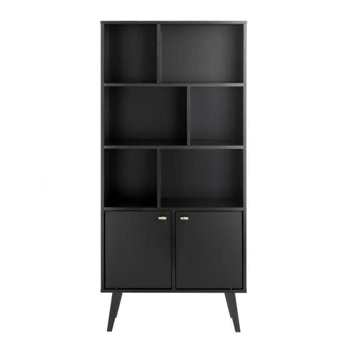 Milo Mid-Century Modern Bookcase with 6 Shelves and 2 Doors - Available in 4 Colours