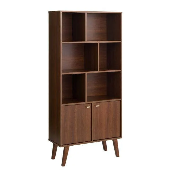 Milo Mid-Century Modern Bookcase with 6 Shelves and 2 Doors - Available in 4 Colours
