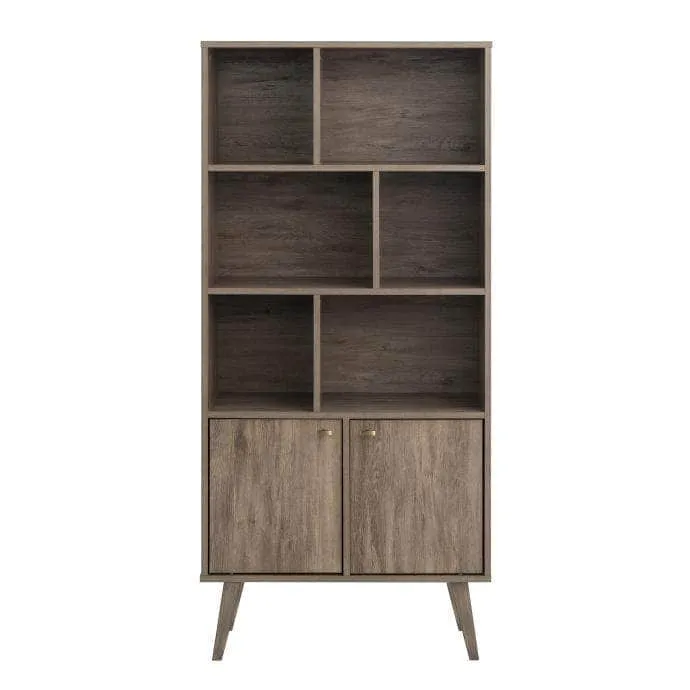 Milo Mid-Century Modern Bookcase with 6 Shelves and 2 Doors - Available in 4 Colours