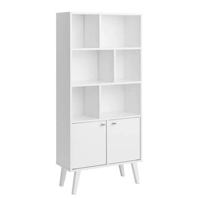 Milo Mid-Century Modern Bookcase with 6 Shelves and 2 Doors - Available in 4 Colours