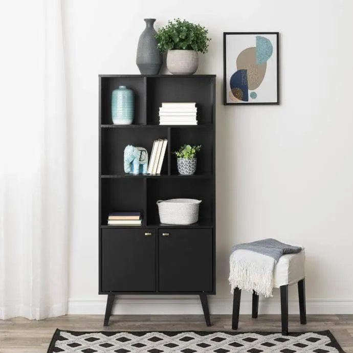 Milo Mid-Century Modern Bookcase with 6 Shelves and 2 Doors - Available in 4 Colours