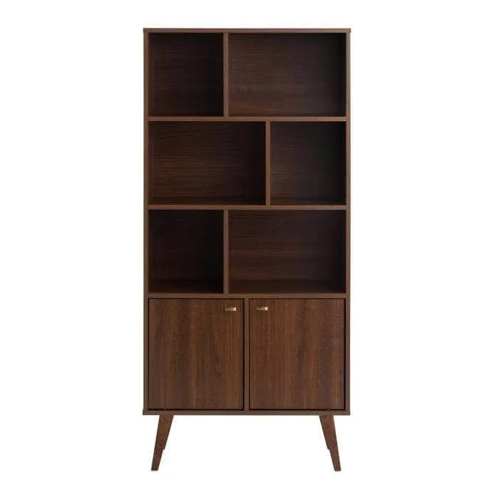 Milo Mid-Century Modern Bookcase with 6 Shelves and 2 Doors - Available in 4 Colours