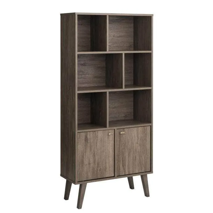 Milo Mid-Century Modern Bookcase with 6 Shelves and 2 Doors - Available in 4 Colours