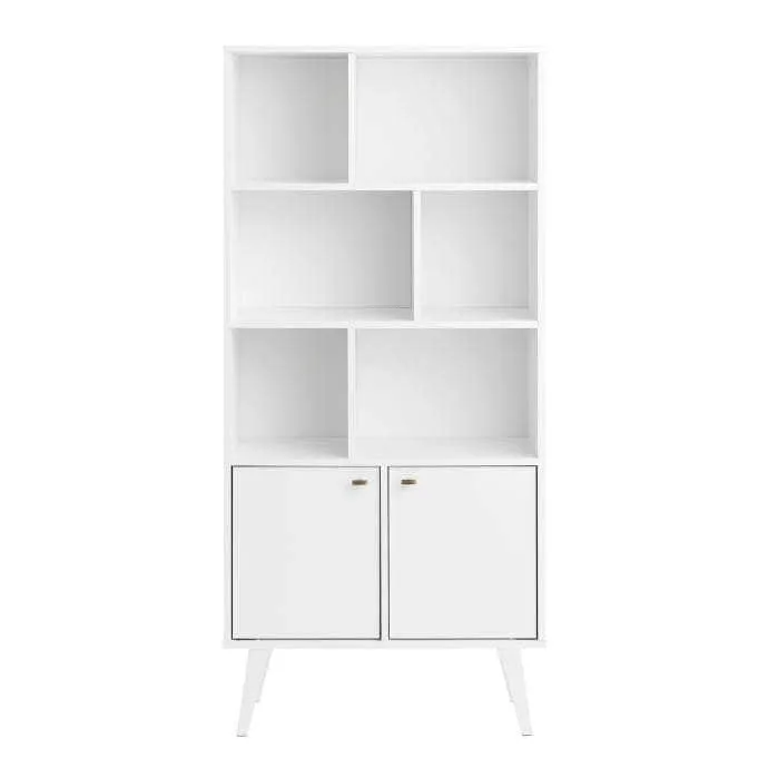 Milo Mid-Century Modern Bookcase with 6 Shelves and 2 Doors - Available in 4 Colours