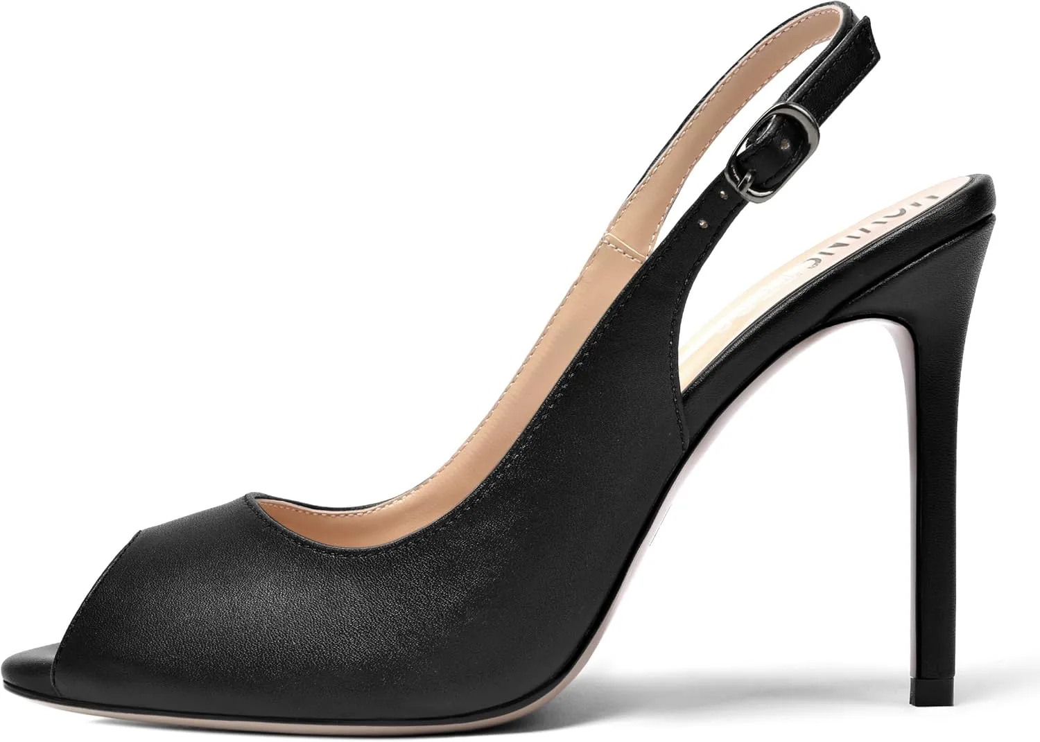 MOVINSTEPS Womens Peep Toe Slingback Buckle Solid Fashion Matte Evening Stiletto High Heel Pumps Shoes 4 Inch