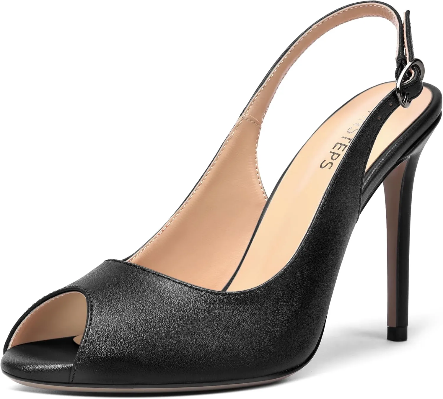 MOVINSTEPS Womens Peep Toe Slingback Buckle Solid Fashion Matte Evening Stiletto High Heel Pumps Shoes 4 Inch