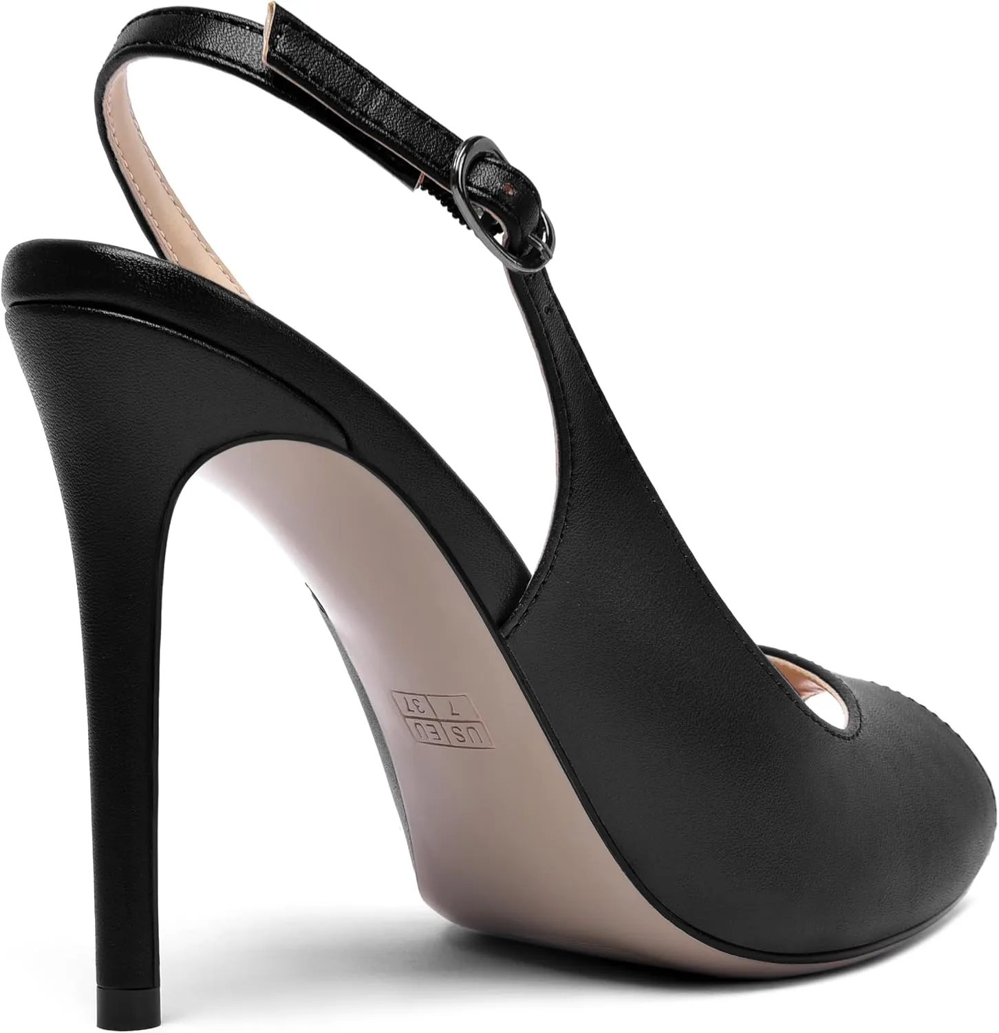 MOVINSTEPS Womens Peep Toe Slingback Buckle Solid Fashion Matte Evening Stiletto High Heel Pumps Shoes 4 Inch