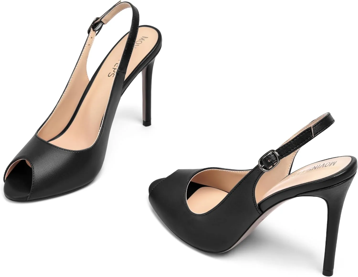 MOVINSTEPS Womens Peep Toe Slingback Buckle Solid Fashion Matte Evening Stiletto High Heel Pumps Shoes 4 Inch