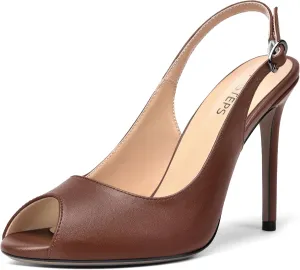 MOVINSTEPS Womens Peep Toe Slingback Buckle Solid Fashion Matte Evening Stiletto High Heel Pumps Shoes 4 Inch