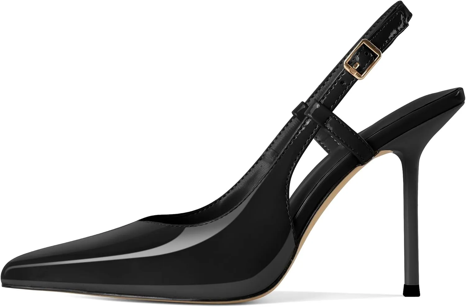 Soireelady Women's Slingback Heels Pointed Toe High Stiletto Heels Stretch Slip on Backless Patent Leather Fashion Dress Shoes