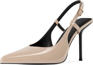 Soireelady Women's Slingback Heels Pointed Toe High Stiletto Heels Stretch Slip on Backless Patent Leather Fashion Dress Shoes