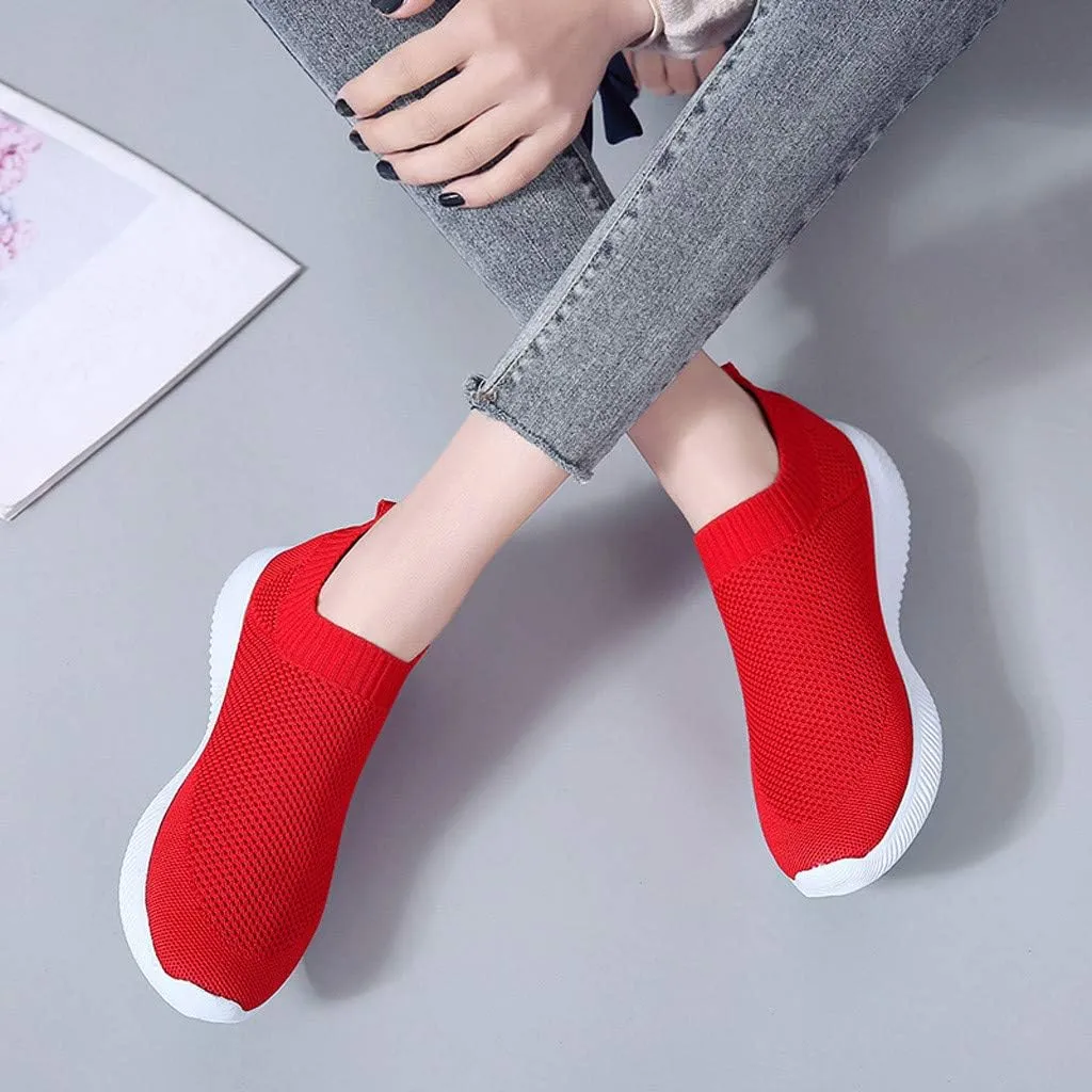 Womens Walking Shoes Sock Casual Ladies Fashion Sneakers Non Slip Work Shoes Women Comfort Casual Shoes for Fall Black Sneakers Red Tennis Shoe Loafers Casual Slip On