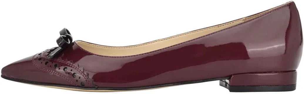 XYD Women Fashion Closed Pointy Toe Slip on Ballet Flats Chunky Low Heel Bow Pumps Date Office Shoes