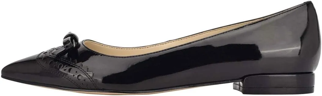 XYD Women Fashion Closed Pointy Toe Slip on Ballet Flats Chunky Low Heel Bow Pumps Date Office Shoes