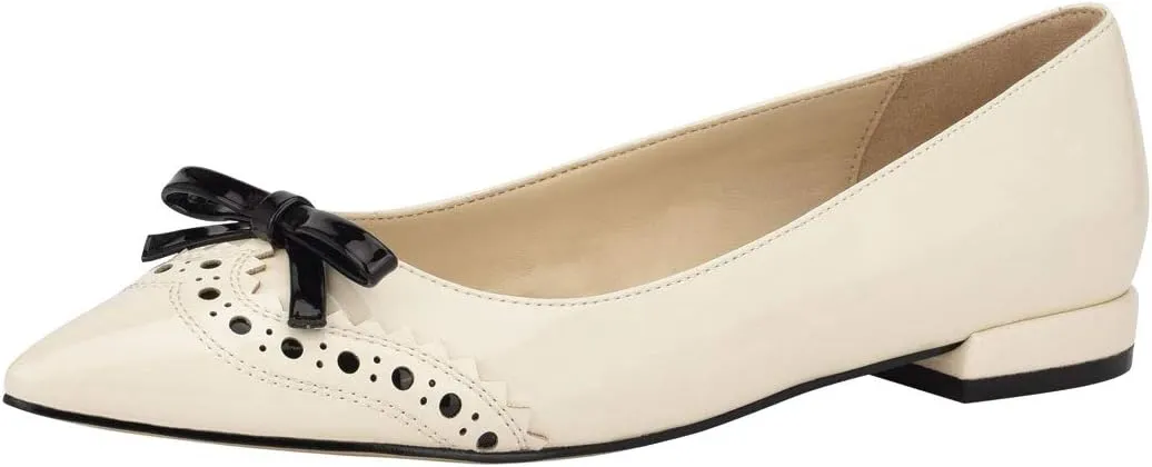 XYD Women Fashion Closed Pointy Toe Slip on Ballet Flats Chunky Low Heel Bow Pumps Date Office Shoes